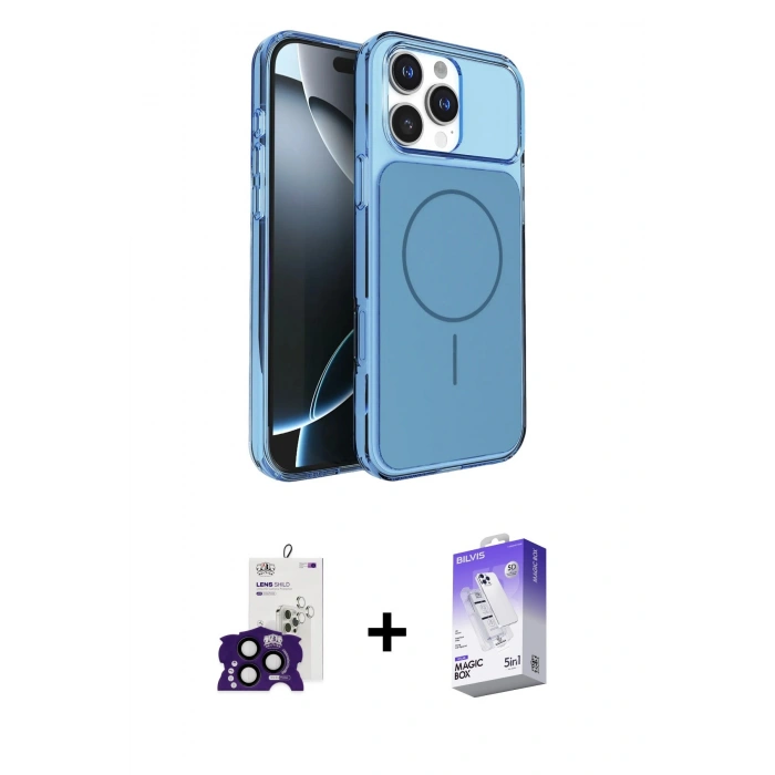 MARSİLYAN™- iPhone 16 Pro Max Kılıf Kutup Doku Serisi - Siyah Bilvis 5in1 3D Magic Cam Ekran Koruyucu + Bilvis Titan Kamera Lens - SH