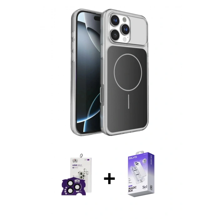 MARSİLYAN™- iPhone 16 Pro Max Kılıf Kutup Doku Serisi - Siyah Bilvis 5in1 3D Magic Cam Ekran Koruyucu + Bilvis Titan Kamera Lens - SH