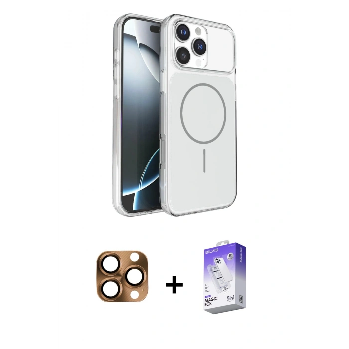 MARSİLYAN™- iPhone 16 Pro Max Kılıf Kutup Doku Serisi - Siyah Bilvis 5in1 3D Magic Cam Ekran Koruyucu + Pers Alüminyum Kamera Lens - CLTM