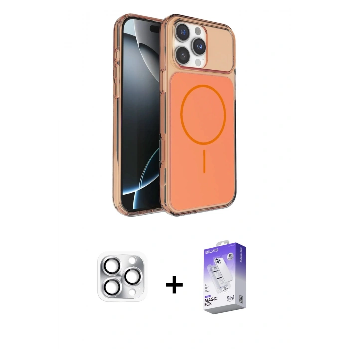 MARSİLYAN™- iPhone 16 Pro Max Kılıf Kutup Doku Serisi - Siyah Bilvis 5in1 3D Magic Cam Ekran Koruyucu + Pers Alüminyum Kamera Lens - GS