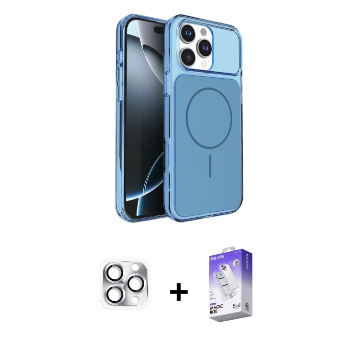 MARSİLYAN™- iPhone 16 Pro Max Kılıf Kutup Doku Serisi - Siyah Bilvis 5in1 3D Magic Cam Ekran Koruyucu + Pers Alüminyum Kamera Lens - GS