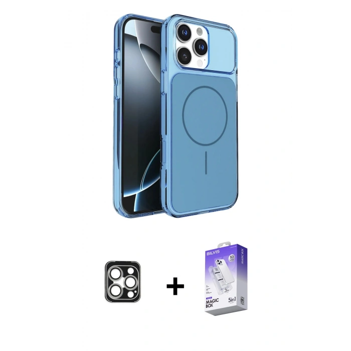 MARSİLYAN™- iPhone 16 Pro Max Kılıf Kutup Doku Serisi - Siyah Bilvis 5in1 3D Magic Cam Ekran Koruyucu + PVD Metal Kamera Lens - GS