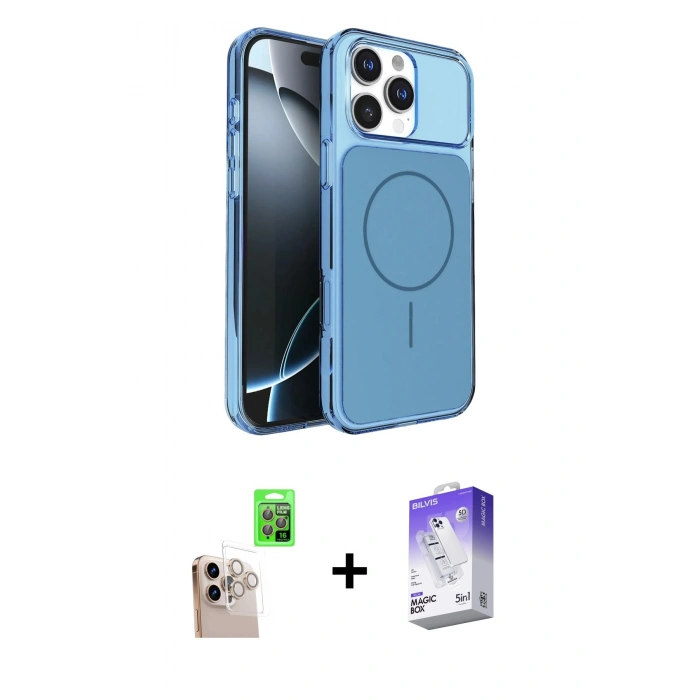 MARSİLYAN™- iPhone 16 Pro Max Kılıf Kutup Doku Serisi - Siyah Bilvis 5in1 3D Magic Cam Ekran Koruyucu + Raze Metal Kamera Lens - NLGY