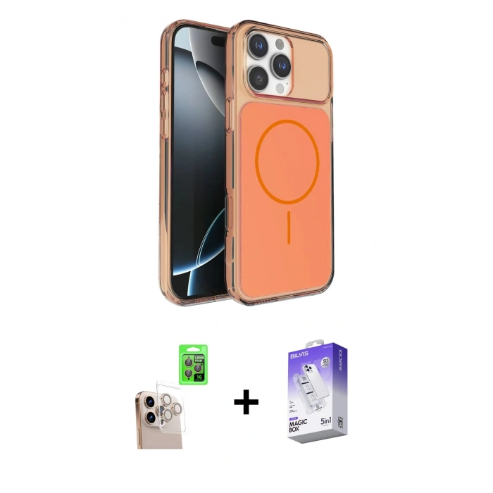 MARSİLYAN™- iPhone 16 Pro Max Kılıf Kutup Doku Serisi - Siyah Bilvis 5in1 3D Magic Cam Ekran Koruyucu + Raze Metal Kamera Lens - NLGY