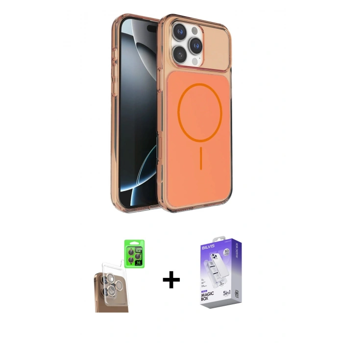 MARSİLYAN™- iPhone 16 Pro Max Kılıf Kutup Doku Serisi - Siyah Bilvis 5in1 3D Magic Cam Ekran Koruyucu + Raze Metal Kamera Lens - CLTM