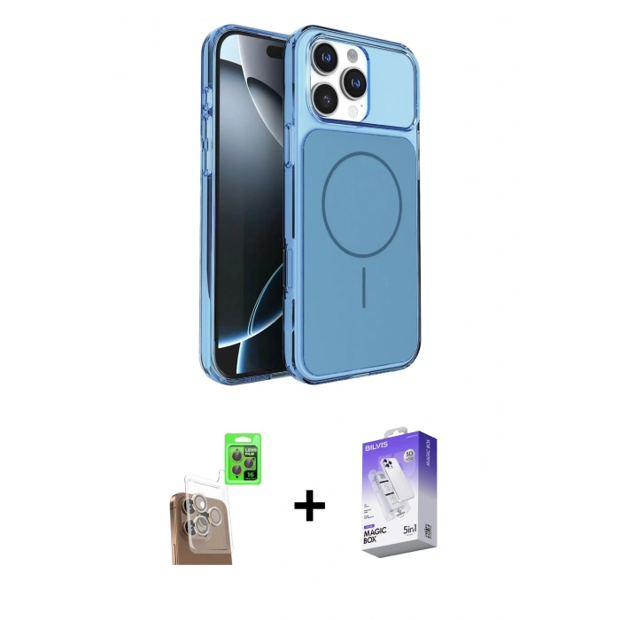 MARSİLYAN™- iPhone 16 Pro Max Kılıf Kutup Doku Serisi - Siyah Bilvis 5in1 3D Magic Cam Ekran Koruyucu + Raze Metal Kamera Lens - CLTM
