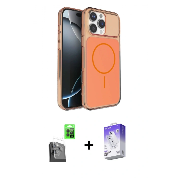 MARSİLYAN™- iPhone 16 Pro Max Kılıf Kutup Doku Serisi - Siyah Bilvis 5in1 3D Magic Cam Ekran Koruyucu + Siyah Raze Metal Kamera Lens