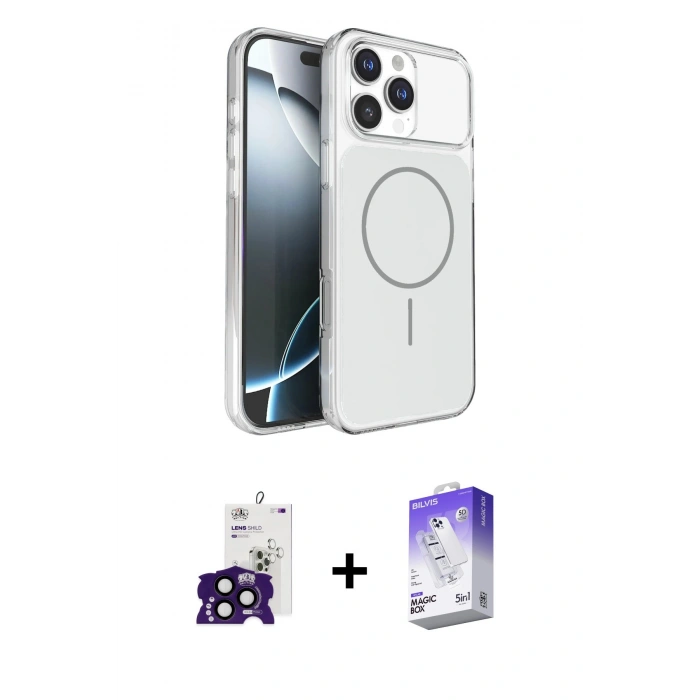MARSİLYAN™- iPhone 16 Pro Max Kılıf Kutup Doku Serisi - Siyah Bilvis 5in1 3D Magic Cam Ekran Koruyucu + Siyah Bilvis Titan Kamera Lens