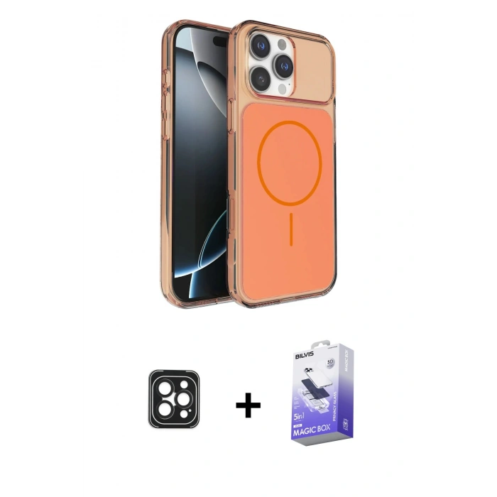 MARSİLYAN™- iPhone 16 Pro Max Kılıf Kutup Doku Serisi - Siyah Bilvis 5in1 5D Magic Hayalet Cam Ekran Koruyucu + Siyah PVD Metal Kamera Lens