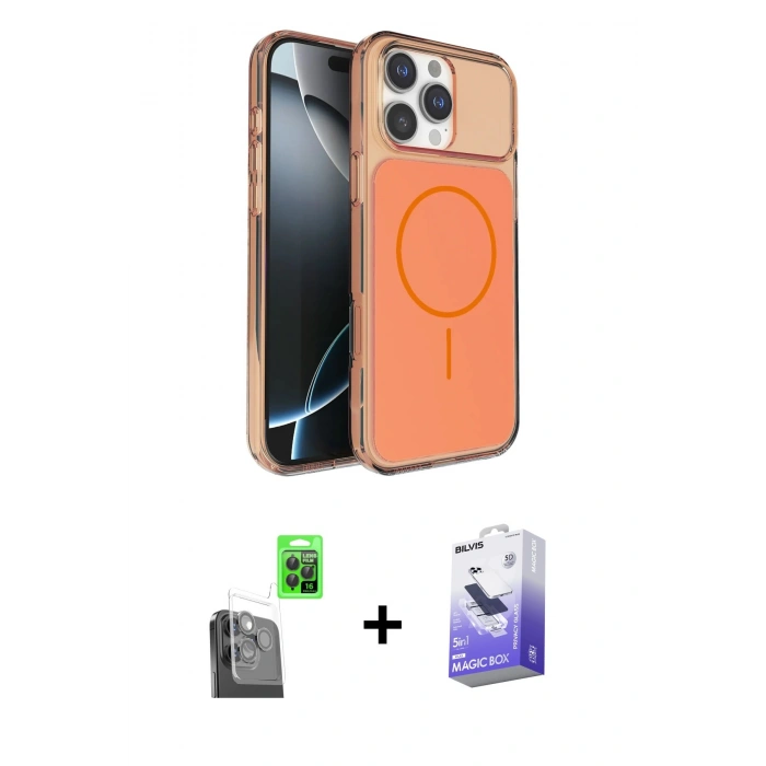 MARSİLYAN™- iPhone 16 Pro Max Kılıf Kutup Doku Serisi - Siyah Bilvis 5in1 5D Magic Hayalet Cam Ekran Koruyucu + Raze Metal Kamera Lens - SH