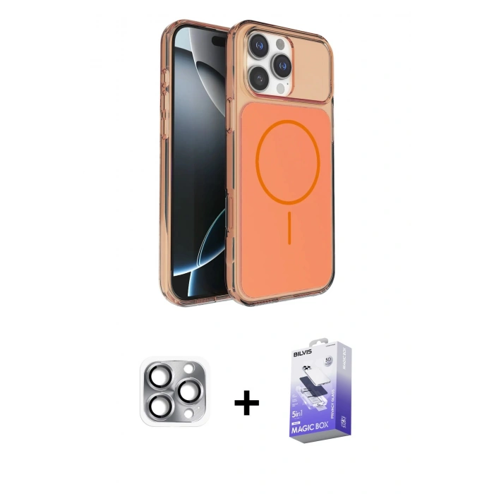 MARSİLYAN™- iPhone 16 Pro Max Kılıf Kutup Doku Serisi - Siyah Bilvis 5in1 5D Magic Hayalet Cam Ekran Koruyucu + Pers Alüminyum Kamera Lens - GI