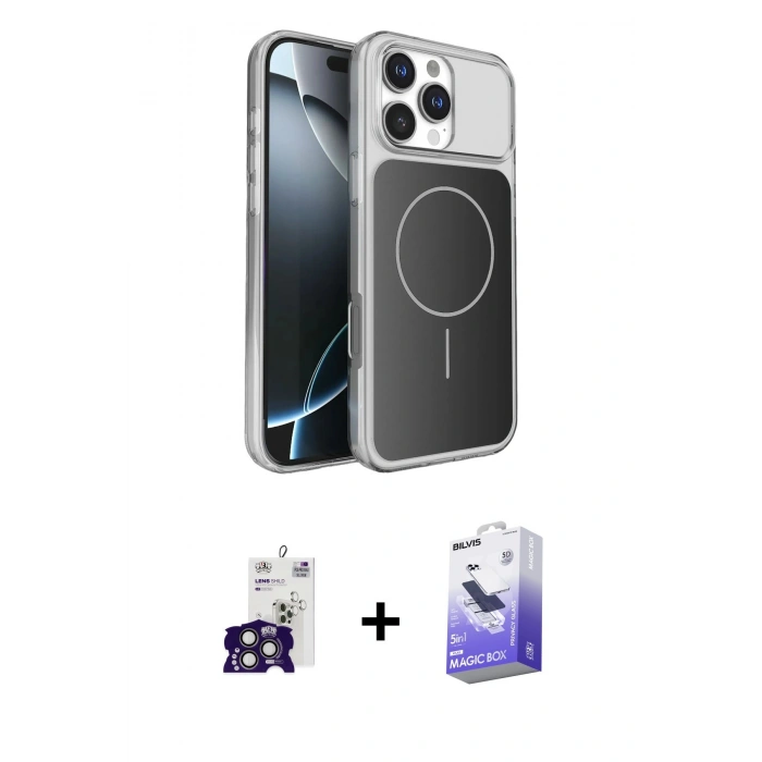 MARSİLYAN™- iPhone 16 Pro Max Kılıf Kutup Doku Serisi - Siyah Bilvis 5in1 5D Magic Hayalet Cam Ekran Koruyucu + Bilvis Titan Kamera Lens - TMGI