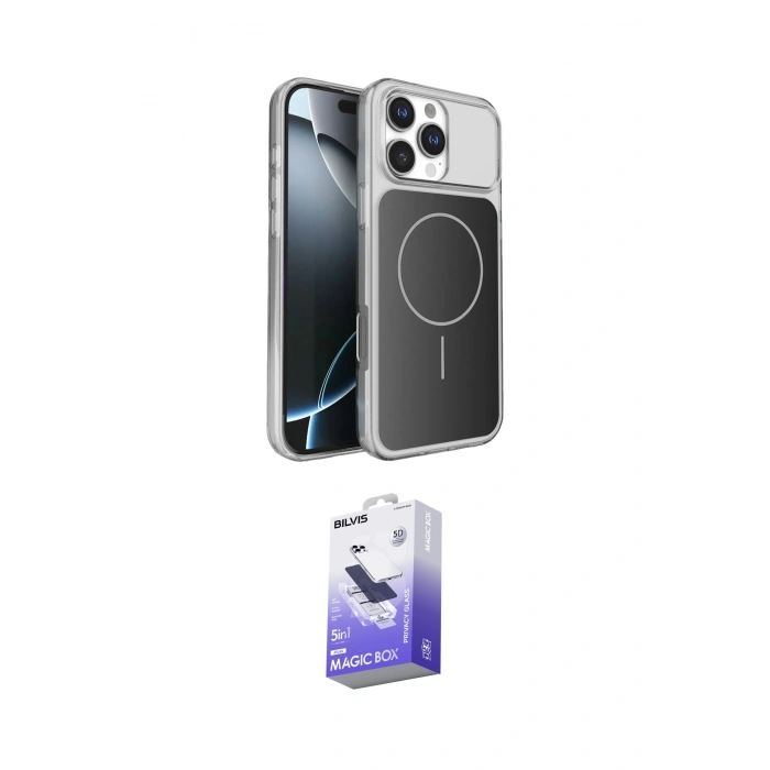 MARSİLYAN™- iPhone 16 Pro Max Kılıf Kutup Doku Serisi - Siyah Bilvis 5in1 5D Magic Hayalet Cam Ekran Koruyucu