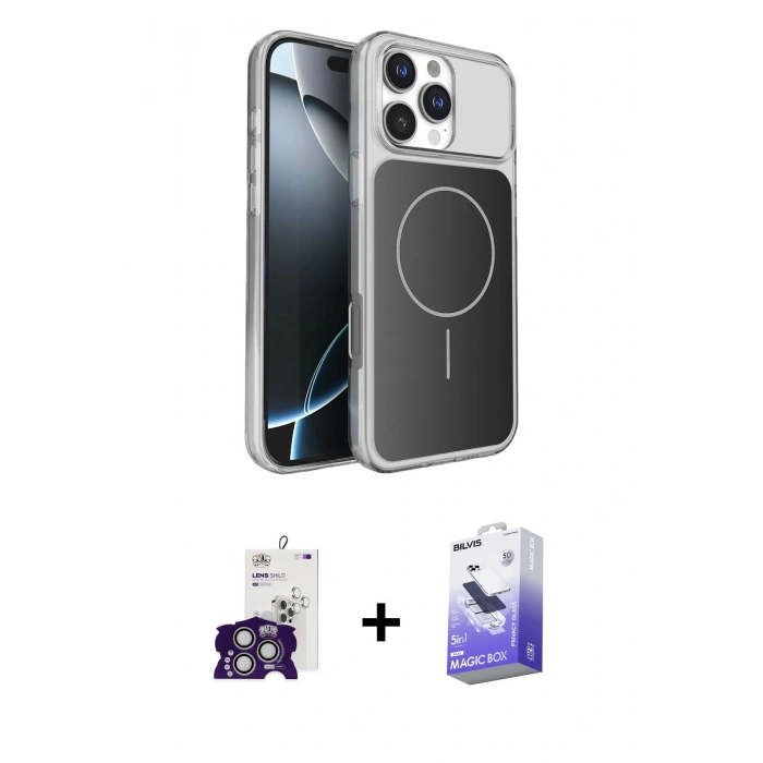 MARSİLYAN™- iPhone 16 Pro Max Kılıf Kutup Doku Serisi - Siyah Bilvis 5in1 5D Magic Hayalet Cam Ekran Koruyucu + Bilvis Titan Kamera Lens - GS