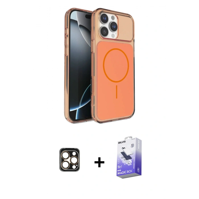 MARSİLYAN™- iPhone 16 Pro Max Kılıf Kutup Doku Serisi - Siyah Bilvis 5in1 5D Magic Hayalet Cam Ekran Koruyucu + PVD Metal Kamera Lens - GD