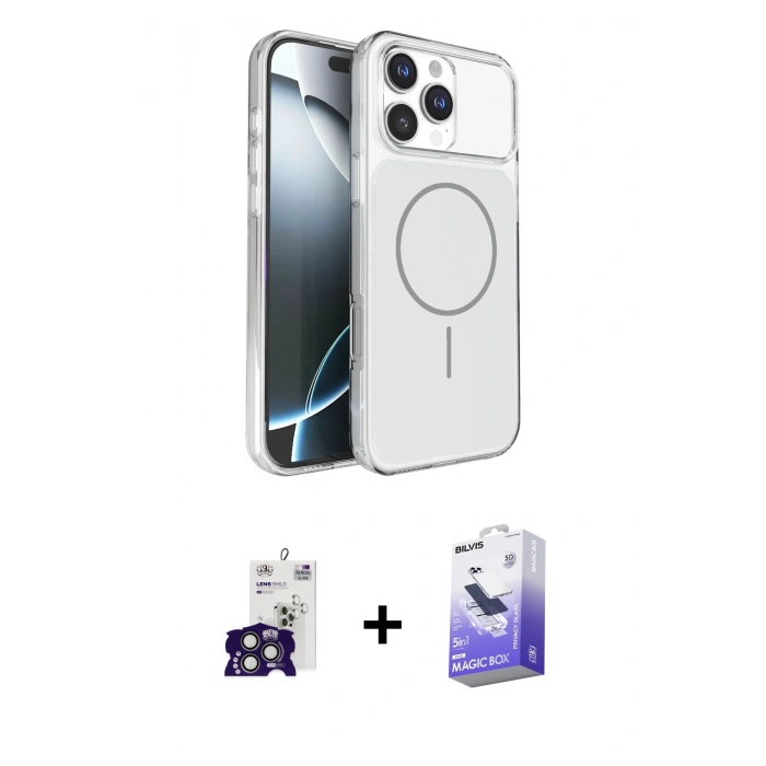 MARSİLYAN™- iPhone 16 Pro Max Kılıf Kutup Doku Serisi - Siyah Bilvis 5in1 5D Magic Hayalet Cam Ekran Koruyucu + Bilvis Titan Kamera Lens - TMGI