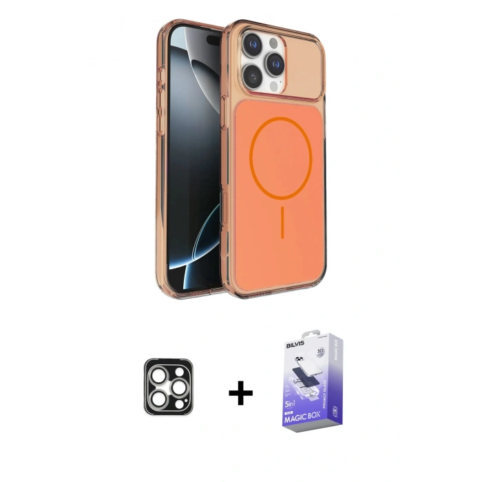 MARSİLYAN™- iPhone 16 Pro Max Kılıf Kutup Doku Serisi - Siyah Bilvis 5in1 5D Magic Hayalet Cam Ekran Koruyucu + PVD Metal Kamera Lens - GS