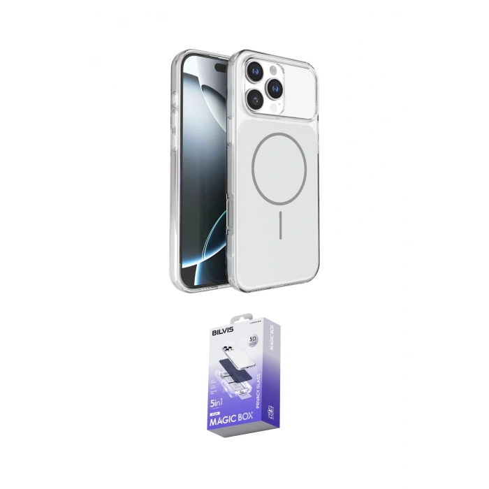 MARSİLYAN™- iPhone 16 Pro Max Kılıf Kutup Doku Serisi - Siyah Bilvis 5in1 5D Magic Hayalet Cam Ekran Koruyucu