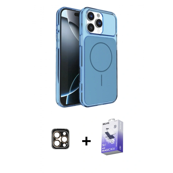 MARSİLYAN™- iPhone 16 Pro Max Kılıf Kutup Doku Serisi - Siyah Bilvis 5in1 5D Magic Hayalet Cam Ekran Koruyucu + PVD Metal Kamera Lens - GD