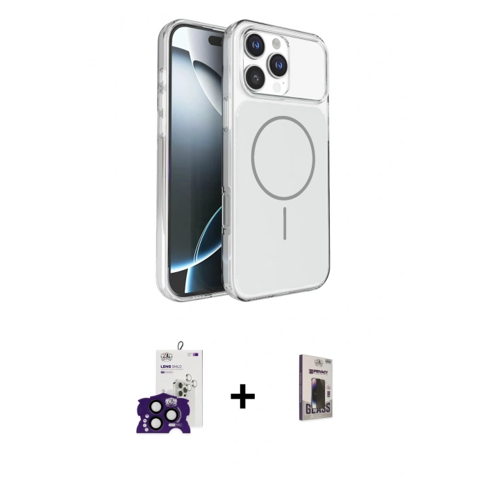 MARSİLYAN™- iPhone 16 Pro Max Kılıf Kutup Doku Serisi - Siyah Bilvis Hayalet Cam Ekran Koruyucu + Bilvis Titan Kamera Lens - SH