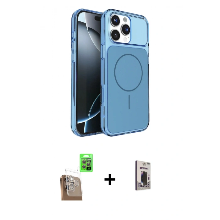 MARSİLYAN™- iPhone 16 Pro Max Kılıf Kutup Doku Serisi - Siyah Bilvis Hayalet Cam Ekran Koruyucu + Raze Metal Kamera Lens - CLTM