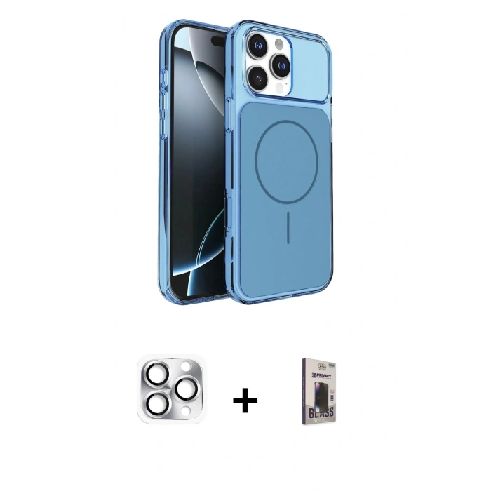 MARSİLYAN™- iPhone 16 Pro Max Kılıf Kutup Doku Serisi - Siyah Bilvis Hayalet Cam Ekran Koruyucu + Gümüş Pers Alüminyum Kamera Lens