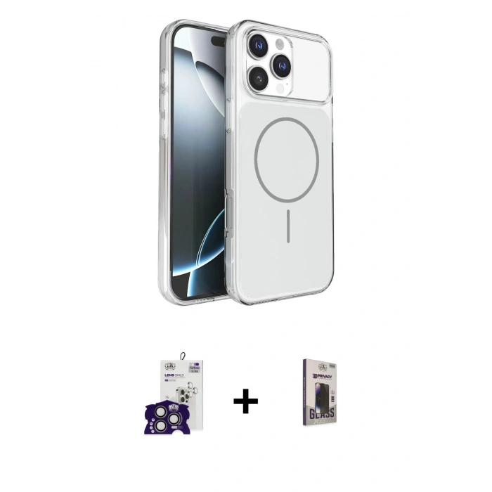 MARSİLYAN™- iPhone 16 Pro Max Kılıf Kutup Doku Serisi - Siyah Bilvis Hayalet Cam Ekran Koruyucu + Bilvis Titan Kamera Lens - TMGI