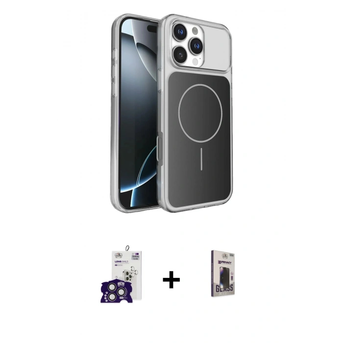 MARSİLYAN™- iPhone 16 Pro Max Kılıf Kutup Doku Serisi - Siyah Bilvis Hayalet Cam Ekran Koruyucu + Bilvis Titan Kamera Lens - TMGI