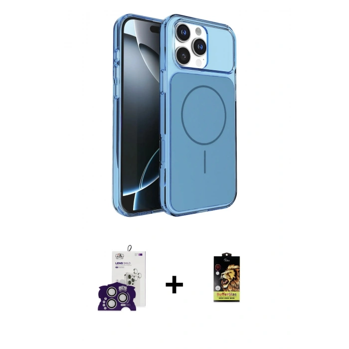 MARSİLYAN™- iPhone 16 Pro Max Kılıf Kutup Doku Serisi - Siyah Buffer Cam Ekran Koruyucu + Bilvis Titan Kamera Lens - GS