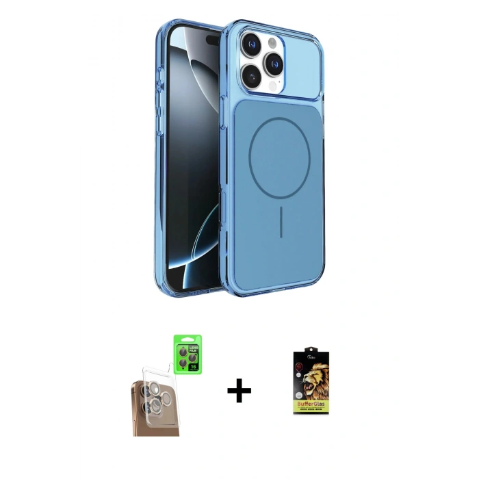 MARSİLYAN™- iPhone 16 Pro Max Kılıf Kutup Doku Serisi - Siyah Buffer Cam Ekran Koruyucu + Raze Metal Kamera Lens - CLTM