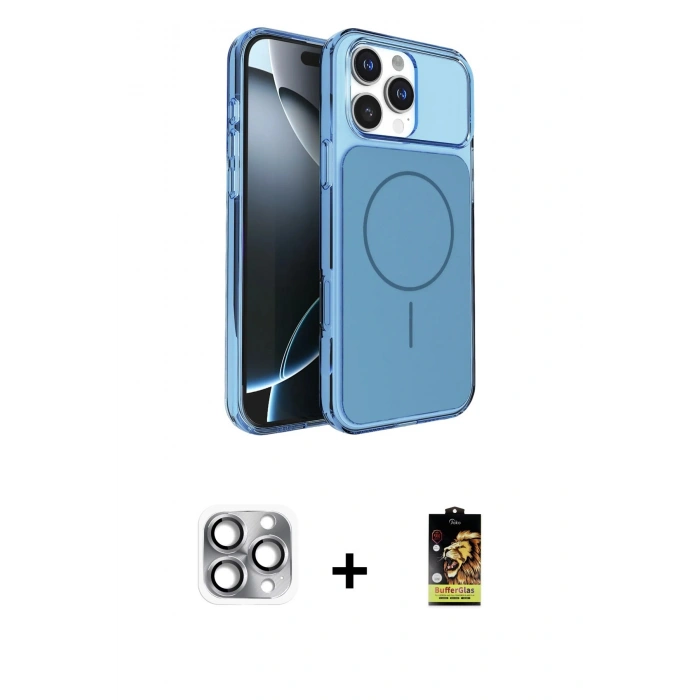 MARSİLYAN™- iPhone 16 Pro Max Kılıf Kutup Doku Serisi - Siyah Buffer Cam Ekran Koruyucu + Gri Pers Alüminyum Kamera Lens