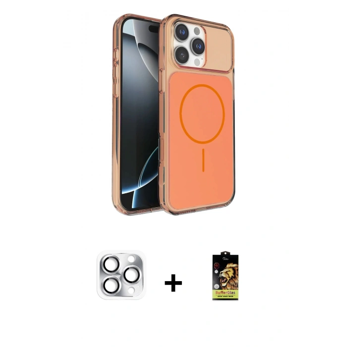 MARSİLYAN™- iPhone 16 Pro Max Kılıf Kutup Doku Serisi - Siyah Buffer Cam Ekran Koruyucu + Pers Alüminyum Kamera Lens - GS