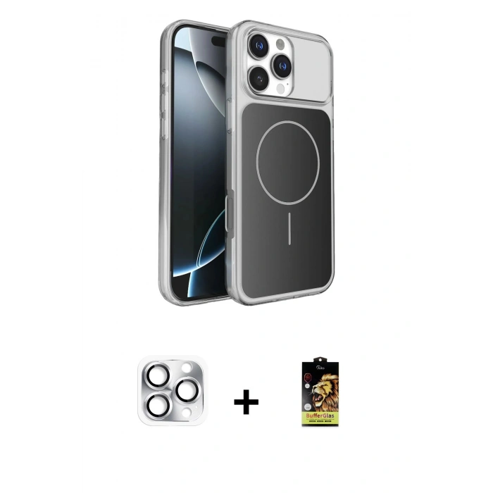 MARSİLYAN™- iPhone 16 Pro Max Kılıf Kutup Doku Serisi - Siyah Buffer Cam Ekran Koruyucu + Pers Alüminyum Kamera Lens - GS