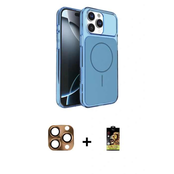 MARSİLYAN™- iPhone 16 Pro Max Kılıf Kutup Doku Serisi - Siyah Buffer Cam Ekran Koruyucu + Pers Alüminyum Kamera Lens - CLTM