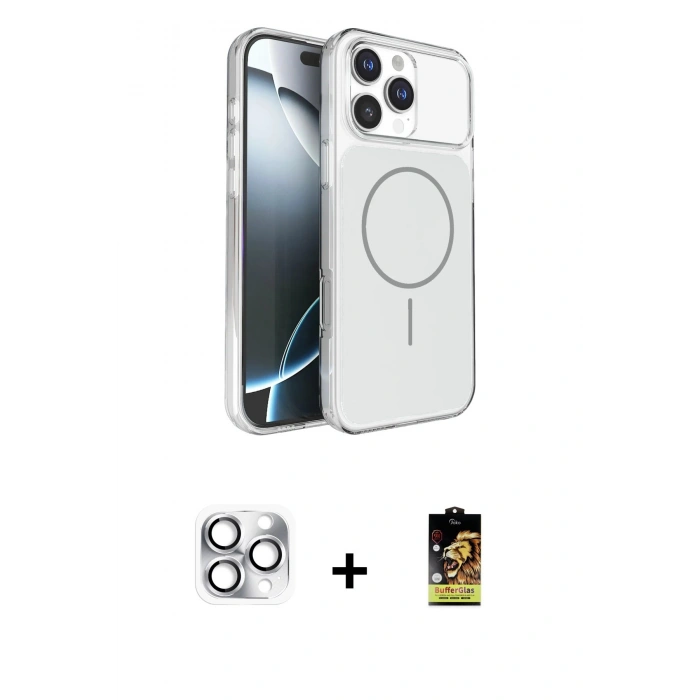 MARSİLYAN™- iPhone 16 Pro Max Kılıf Kutup Doku Serisi - Siyah Buffer Cam Ekran Koruyucu + Pers Alüminyum Kamera Lens - GS