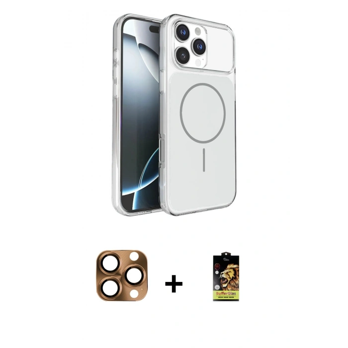 MARSİLYAN™- iPhone 16 Pro Max Kılıf Kutup Doku Serisi - Siyah Buffer Cam Ekran Koruyucu + Pers Alüminyum Kamera Lens - CLTM