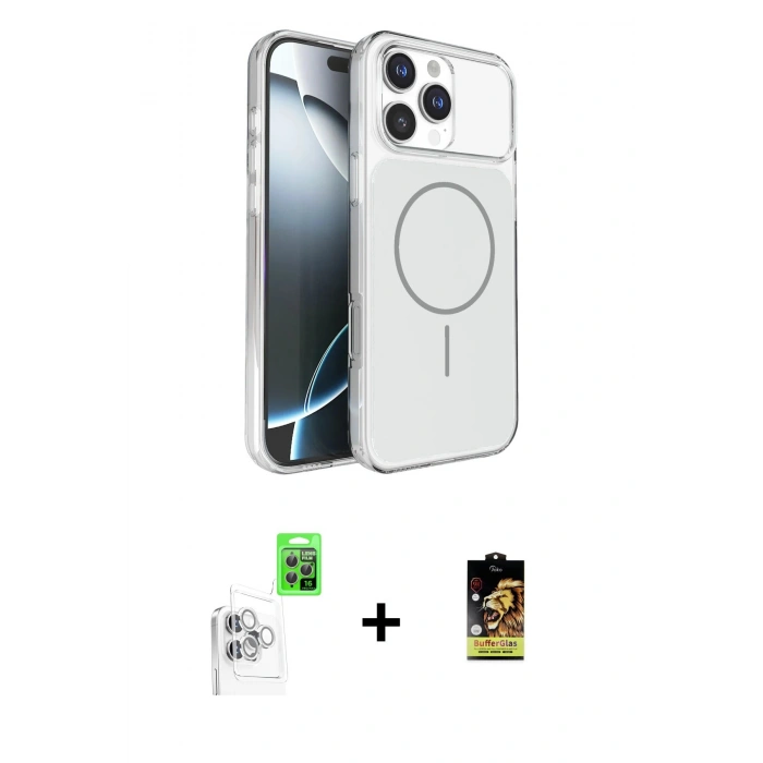 MARSİLYAN™- iPhone 16 Pro Max Kılıf Kutup Doku Serisi - Siyah Buffer Cam Ekran Koruyucu + Raze Metal Kamera Lens - BZ