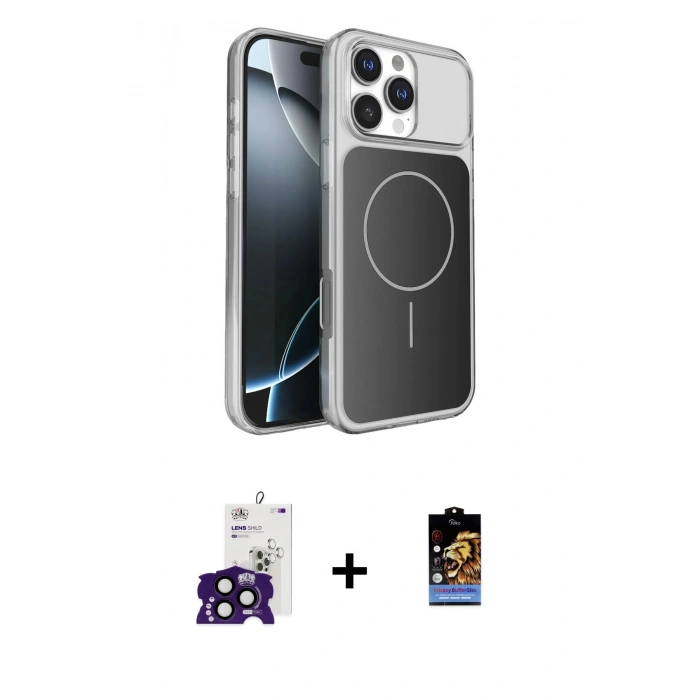 MARSİLYAN™- iPhone 16 Pro Max Kılıf Kutup Doku Serisi - Siyah Buffer Hayalet Cam Ekran Koruyucu + Bilvis Titan Kamera Lens - SH