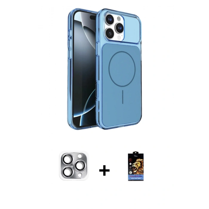 MARSİLYAN™- iPhone 16 Pro Max Kılıf Kutup Doku Serisi - Siyah Buffer Hayalet Cam Ekran Koruyucu + Gri Pers Alüminyum Kamera Lens