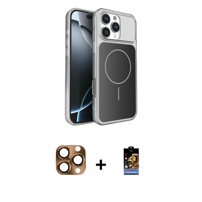 MARSİLYAN™- iPhone 16 Pro Max Kılıf Kutup Doku Serisi - Siyah Buffer Hayalet Cam Ekran Koruyucu + Pers Alüminyum Kamera Lens - CLTM
