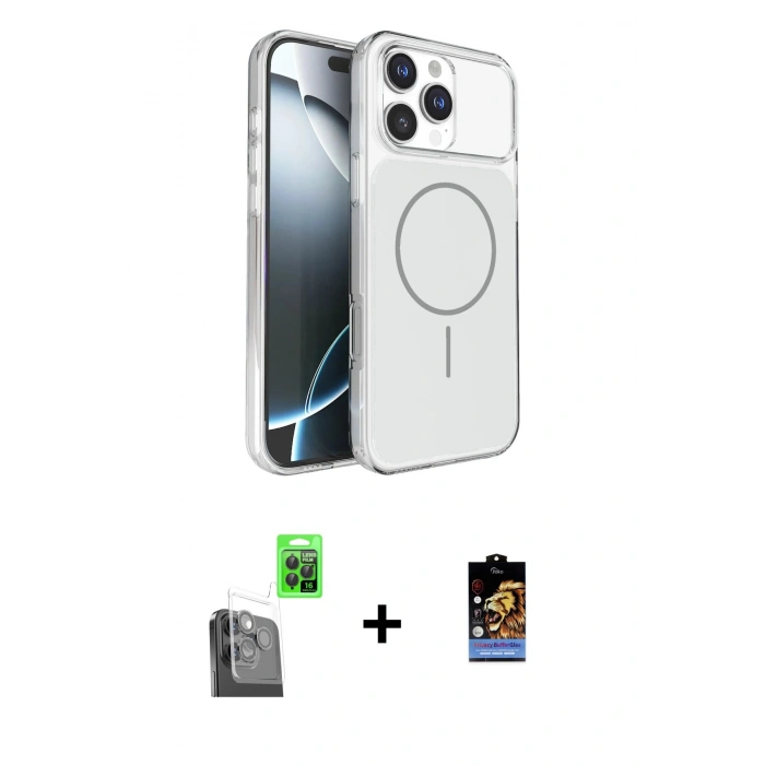 MARSİLYAN™- iPhone 16 Pro Max Kılıf Kutup Doku Serisi - Siyah Buffer Hayalet Cam Ekran Koruyucu + Raze Metal Kamera Lens - SH