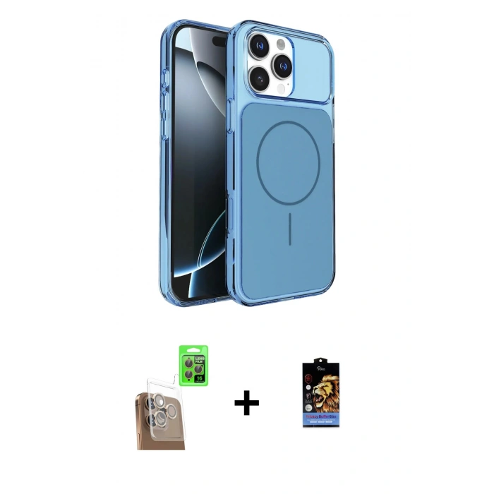 MARSİLYAN™- iPhone 16 Pro Max Kılıf Kutup Doku Serisi - Siyah Buffer Hayalet Cam Ekran Koruyucu + Raze Metal Kamera Lens - CLTM