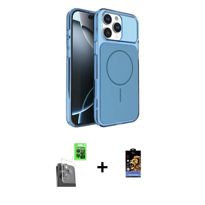 MARSİLYAN™- iPhone 16 Pro Max Kılıf Kutup Doku Serisi - Siyah Buffer Hayalet Cam Ekran Koruyucu + Raze Metal Kamera Lens - SH