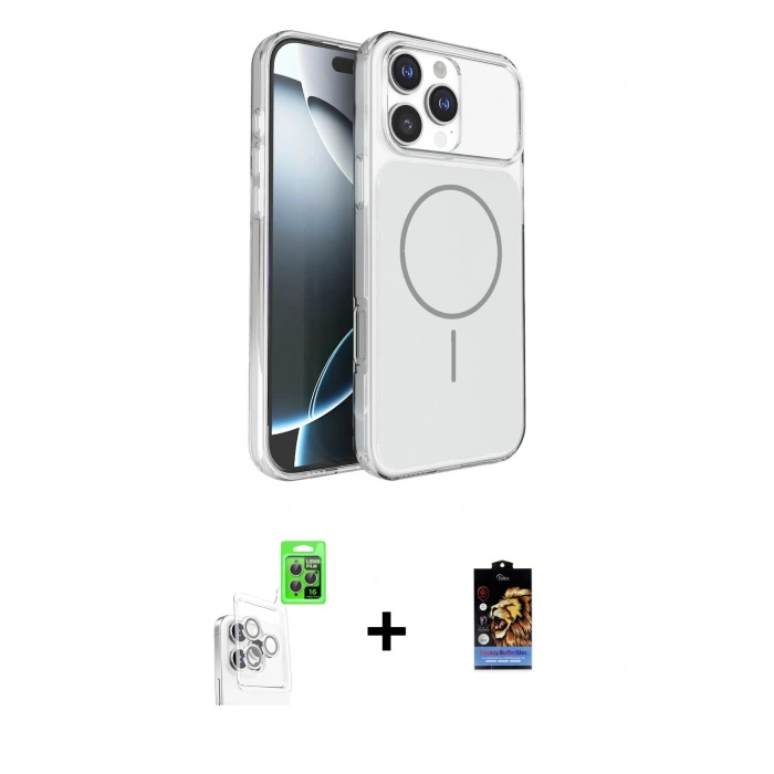 MARSİLYAN™- iPhone 16 Pro Max Kılıf Kutup Doku Serisi - Siyah Buffer Hayalet Cam Ekran Koruyucu + Raze Metal Kamera Lens - BZ