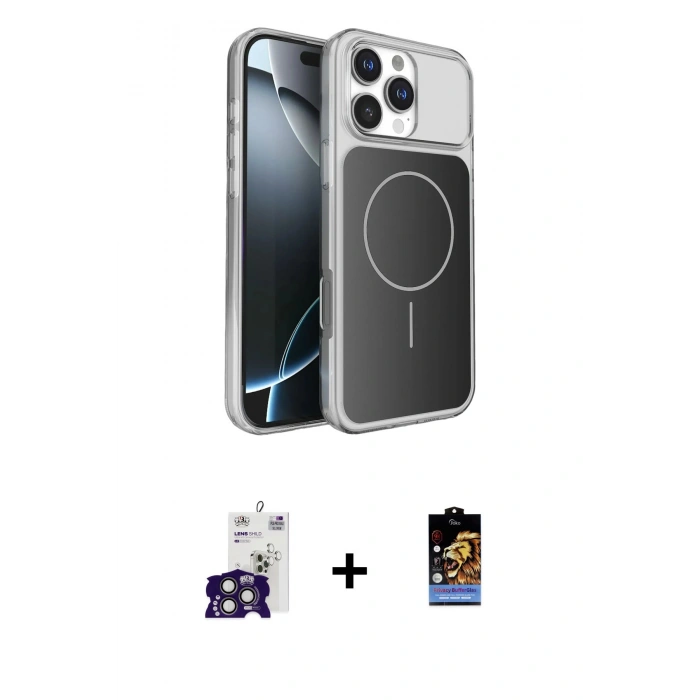MARSİLYAN™- iPhone 16 Pro Max Kılıf Kutup Doku Serisi - Siyah Buffer Hayalet Cam Ekran Koruyucu + Bilvis Titan Kamera Lens - TMGI