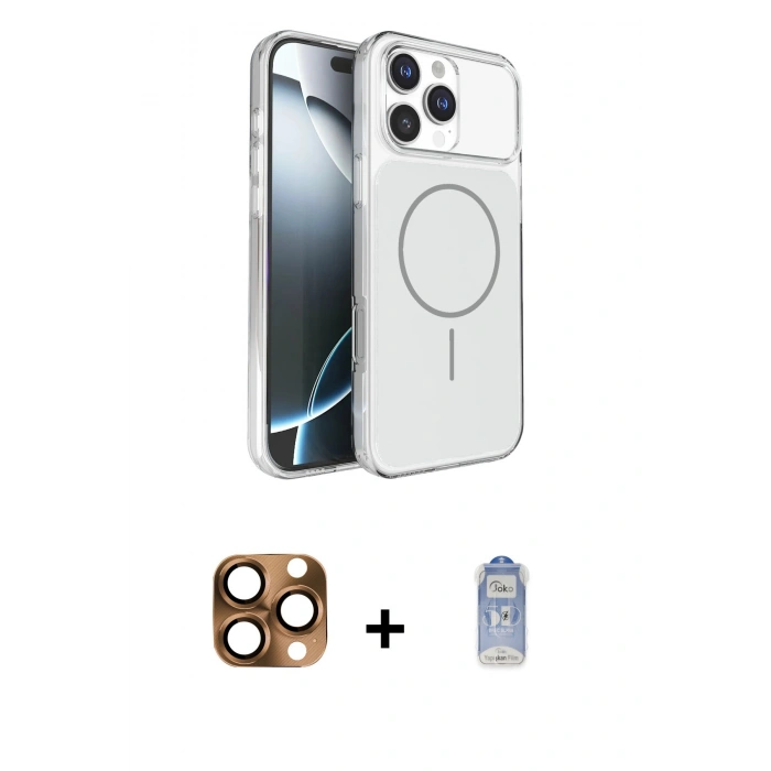 MARSİLYAN™- iPhone 16 Pro Max Kılıf Kutup Doku Serisi - Siyah Joko Magic 5D Cam + Pers Alüminyum Kamera Lens - CLTM