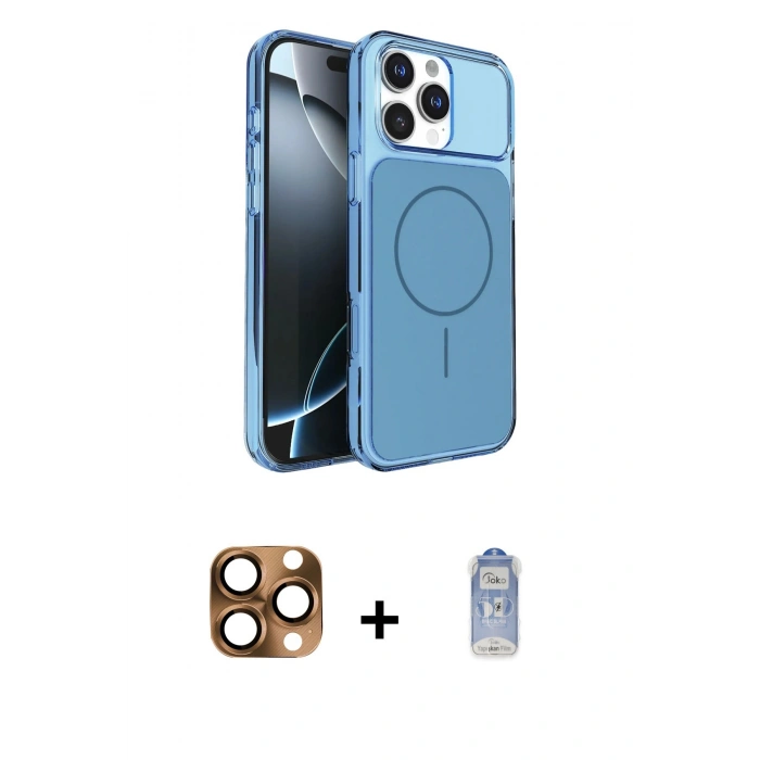 MARSİLYAN™- iPhone 16 Pro Max Kılıf Kutup Doku Serisi - Siyah Joko Magic 5D Cam + Pers Alüminyum Kamera Lens - CLTM