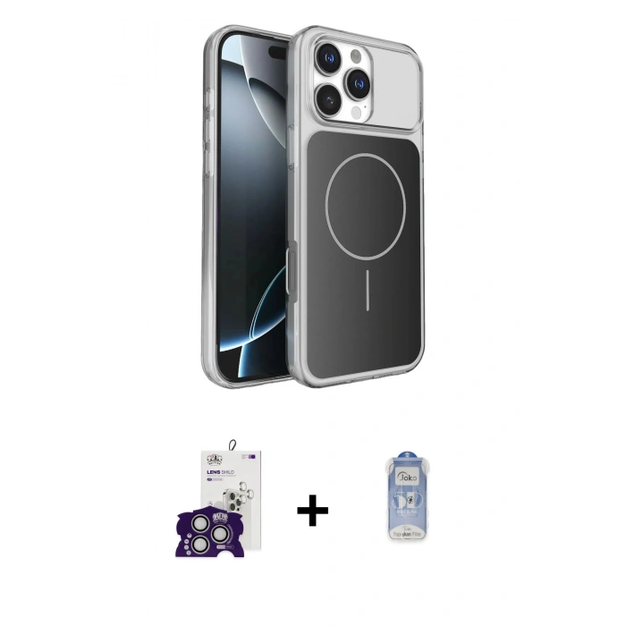 MARSİLYAN™- iPhone 16 Pro Max Kılıf Kutup Doku Serisi - Siyah Joko Magic 5D Cam + Bilvis Titan Kamera Lens - GS