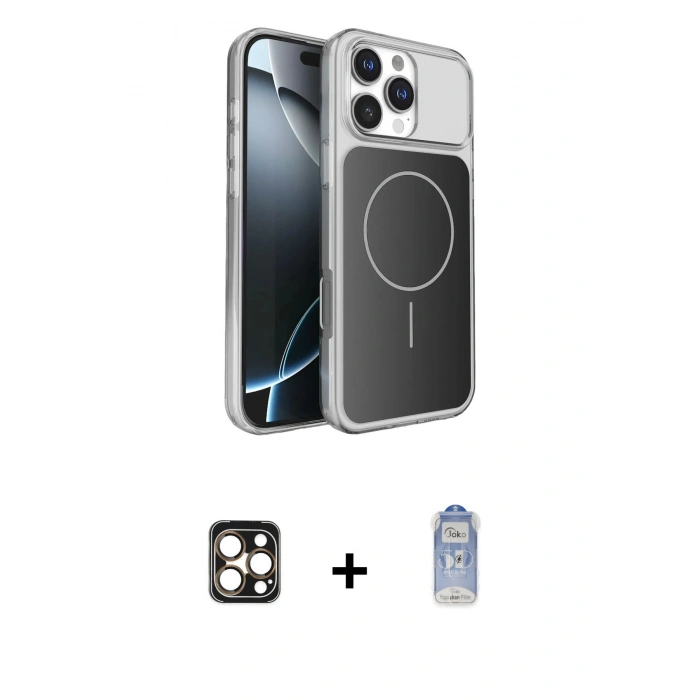 MARSİLYAN™- iPhone 16 Pro Max Kılıf Kutup Doku Serisi - Siyah Joko Magic 5D Cam + PVD Metal Kamera Lens - GD
