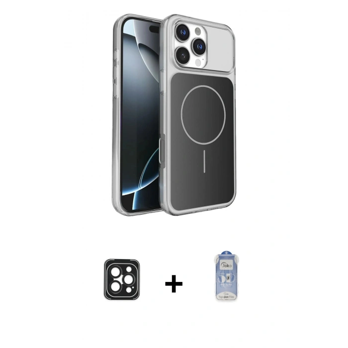 MARSİLYAN™- iPhone 16 Pro Max Kılıf Kutup Doku Serisi - Siyah Joko Magic 5D Cam + PVD Metal Kamera Lens - SH